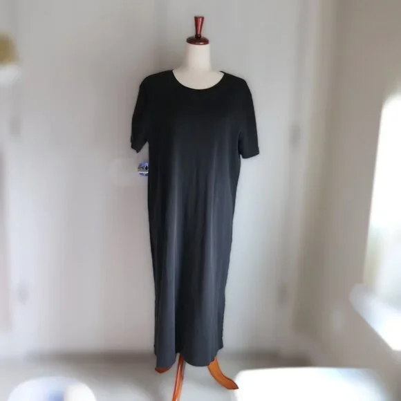 Able Maria Boxy Midi Dress Womens XL Black Cotton Closet Staple Travel - Picture 2 of 7